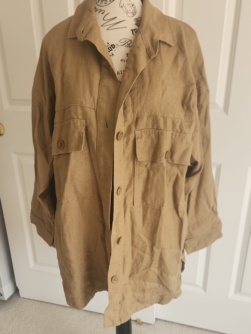 Ozma Tan/Olive Shirt Jacket 100% Linen SZ XS